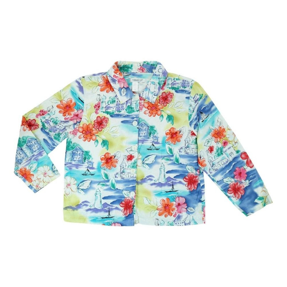 Coldwater Creek Women's Floral Print Button Front Long Sleeve Shirt Jacket L